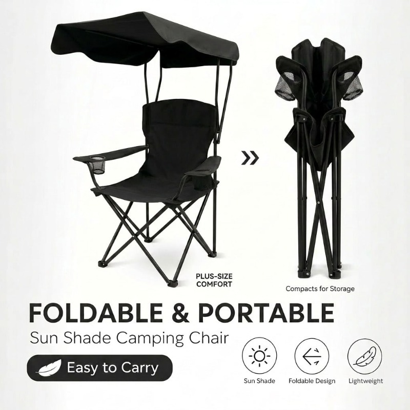 Fishing Equipment In - Outdoor Camping Chair With Awning, Foldable